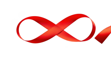 Red ribbon in infinity symbol shape, isolated on transparent background