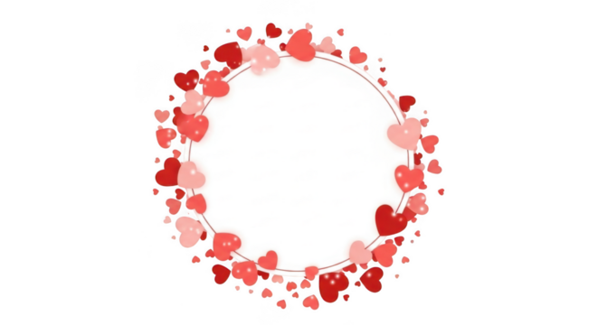 Circular frame made of red and pink hearts, isolated on transparent background