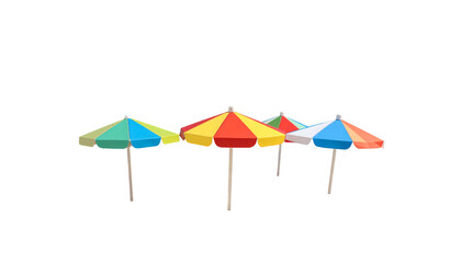 Fototapeta premium Small beach umbrellas in various rainbow colors stand isolated on a black background