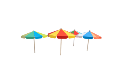 Small beach umbrellas in various rainbow colors stand isolated on a black background