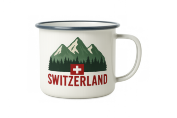 Enamel mug featuring switzerland alps mountains design