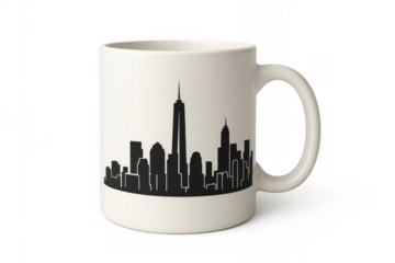 White mug with new york city skyline silhouette