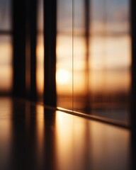 Fototapeta premium Sunset reflected on glass office wall, symbol of completion,