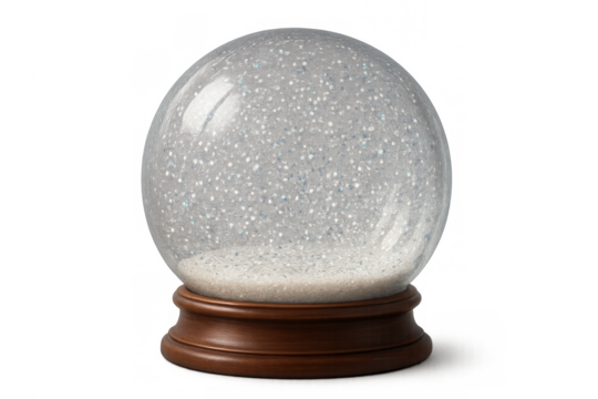 Empty snow globe with glitter and wooden base