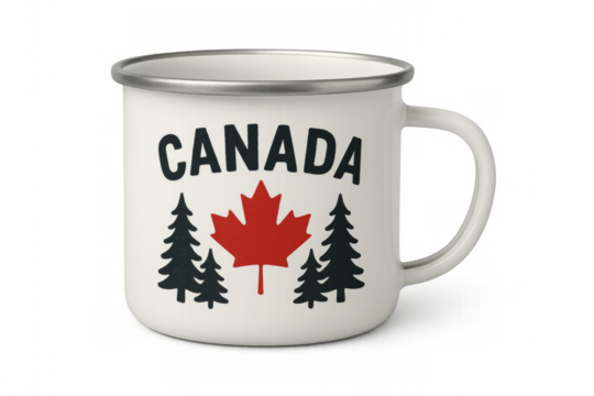 Canada enamel mug with maple leaf and trees concept