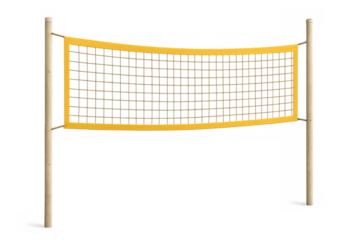 Yellow volleyball net with poles on transparent background
