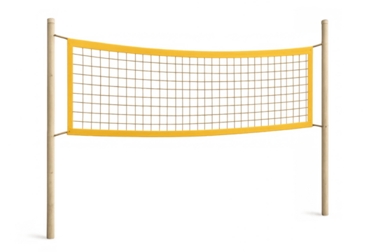 Yellow volleyball net with poles on transparent background - Powered by Adobe