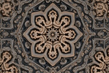 Obraz premium Intricate Geometric Ornament with Radial Symmetry and Textured Surface Design