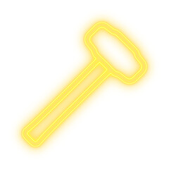 Yellow Hammer Icon with Luminous Contour for Carpentry, Assembly, and Shop Equipment Graphics