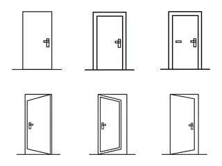 Open and close door icon set vector. access, exit symbol. vector illustration.