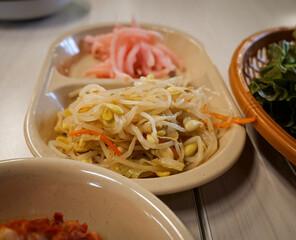 Korean seasoned soybean sprout side dish or Kongnamul Muchim.