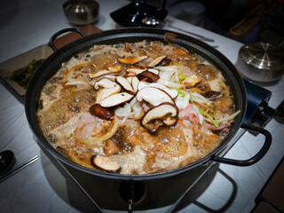 Korean beef bulgogi stew or Bulgogi Jeongol.