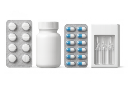Various medicine types for healthcare treatment on transparent background