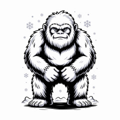 Obraz premium Fierce Yeti or Abominable Snowman with Blue Eyes in a Snowy Environment, a Mythical Creature Illustration