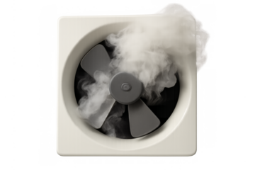 Exhaust fan ventilating smoke and steam on transparent background