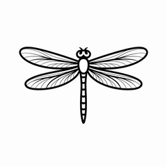 Minimalist Dragonfly Top View Line Art Illustration | Elegant Vector Dragonfly with Detailed Wing Veins | Stylized Black Outline Dragonfly Silhouette on White