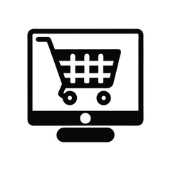 A shopping cart is displayed on a computer screen in solid black color