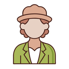 Stylized illustration of a person wearing a hat and jacket isolated on white background