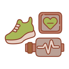 Green athletic shoe heart monitor and fitness tracker isolated on white background
