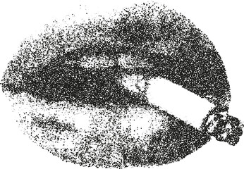 Grunge black ink splash lips sign pattern vector illustration on dirty white texture background