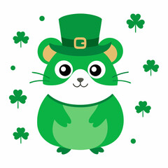 Vector art illustration of a hamster surrounded by shamrocks