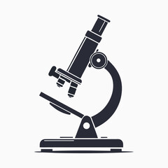 A monochrome microscope silhouette against a light background represents science and laboratory equipment precisely