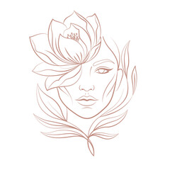 Minimalist Beauty Salon Logo with Flower or Face Line Art