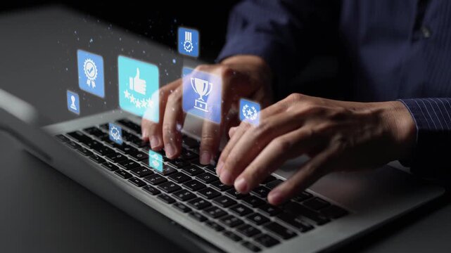 Quality approval and certification icons showing verified badge, standard check, award, trophy, inspection, rating, quality management, guarantee, trust, and compliance. Funnel