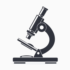 A dark microscope is presented clearly against a stark white plain background