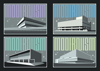 1960s - 1970s Modernism Style Buildings. Modernism Architectural Style Poster Set. Concrete and Glass Modern Buildings Drawings