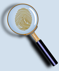A magnified fingerprint is seen in this 3-d illustration about crime.