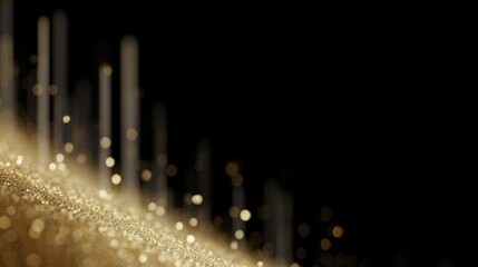 Abstract gold particles forming bar chart shape, growth symbolism,