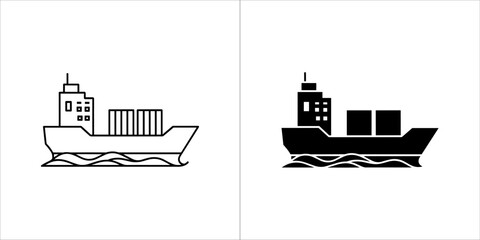 Fototapeta premium Cargo ship icon, one outlined and one filled