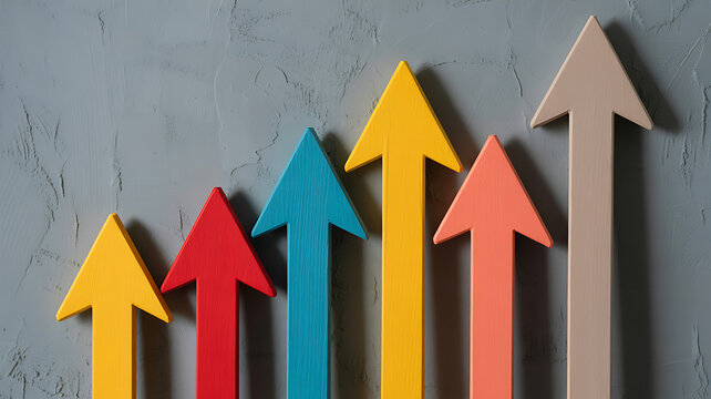 Colorful arrows pointing upwards indicating growth and progress - Powered by Adobe