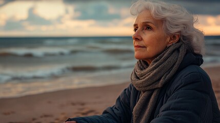 Elderly lady gazing out to sea