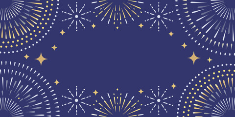Festive fireworks and stars border a deep blue background for celebrations and events