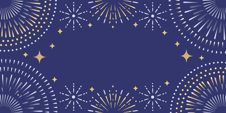 Festive fireworks and stars border a deep blue background for celebrations and events