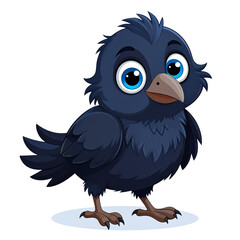 PNG vector of a baby crow with fluffy feathers and wide, curious eyes. Cute and detailed, perfect for wildlife art, nature themes, children’s book illustrations, and character design