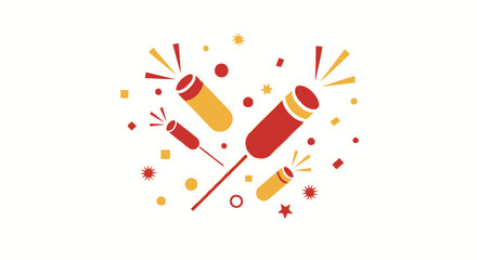 Festive Celebration Design Featuring Red and Yellow Confetti Poppers for Holiday Greetings and Party Invitations, perfect for celebratory events and graphic designs