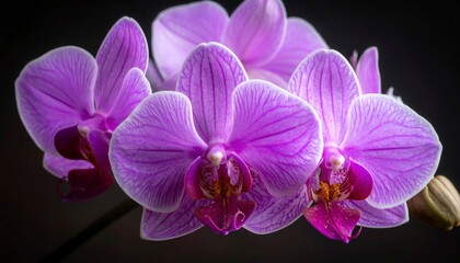 Fototapeta premium Vibrant Pink Orchid Flowers in Bloom on Dark Background