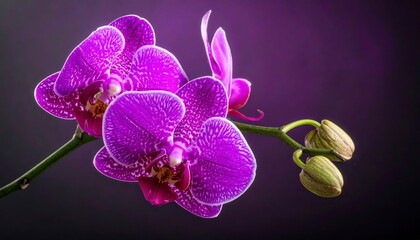 Obraz premium Beautiful Purple Orchid Flower with Buds on Dark Background