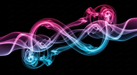 Abstract smoke art with vibrant pink and blue hues swirling against a dark backdrop, creating a mesmerizing and ethereal visual experience