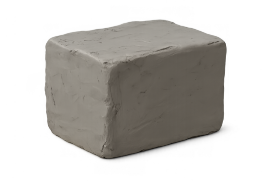 Grey modeling clay block isolated on transparent background