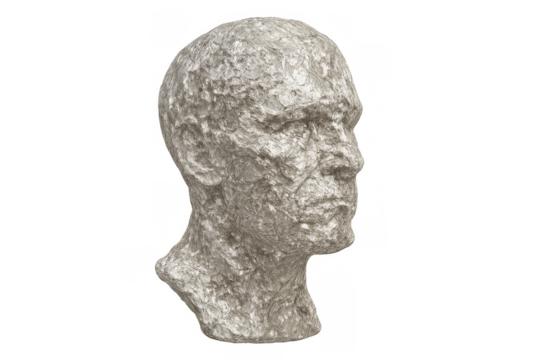Rough stone bust of a man's head - Powered by Adobe