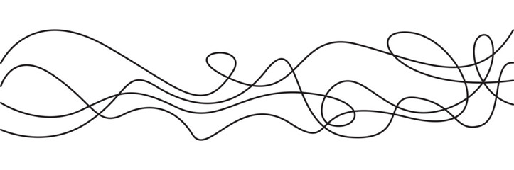 Thin curved wavy lines. Four black wavy hand drawn lines on white background. Vector illustration