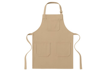 Tan canvas chef apron standing on transparent background
