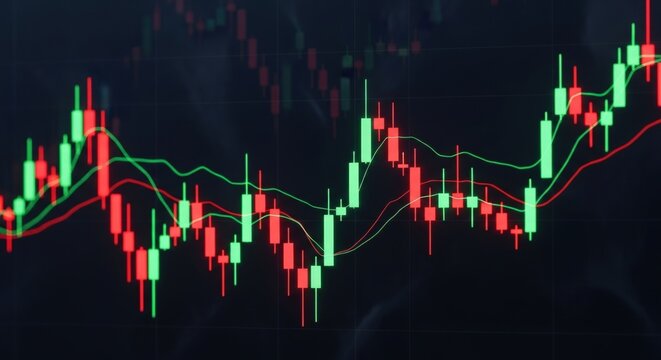 An abstract representation of a financial market, with candlesticks and lines illustrating the fluctuations in stock prices, offering a glimpse into the world of trading