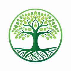 Stylized tree of life symbol in a green circle vector illustration