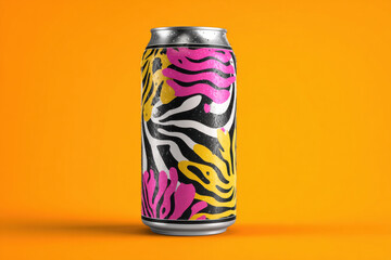 Pop art doodle craft can, vibrant street style illustration with eyes, cartoon geometric abstract label, creative summer beverage packaging, trendy bold branding, unique urban design