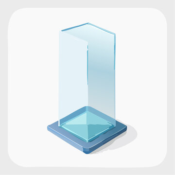 Transparent cuboid display on geometric base futuristic visualization